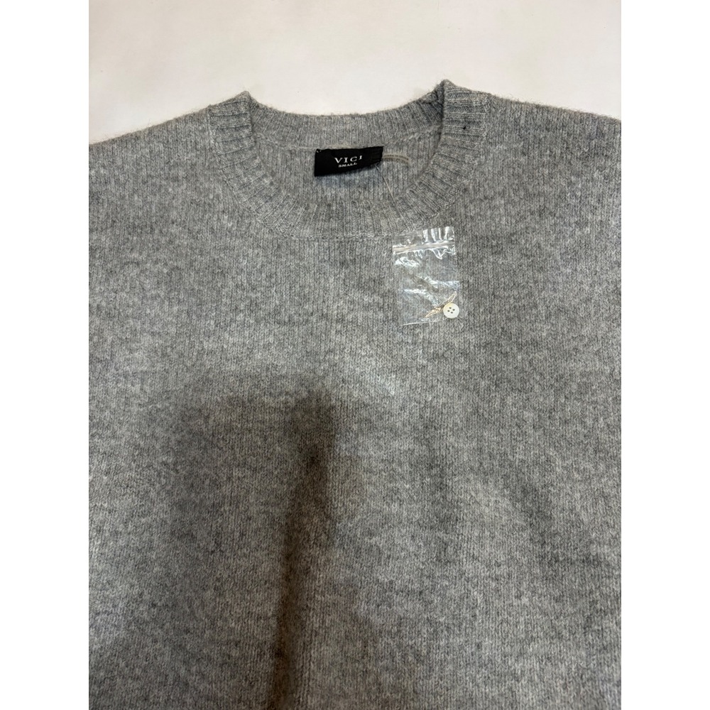 NEW VICI Grey Knit Sweater Vest White Button Down Layered Tie Back Top Small - Picture 6 of 13